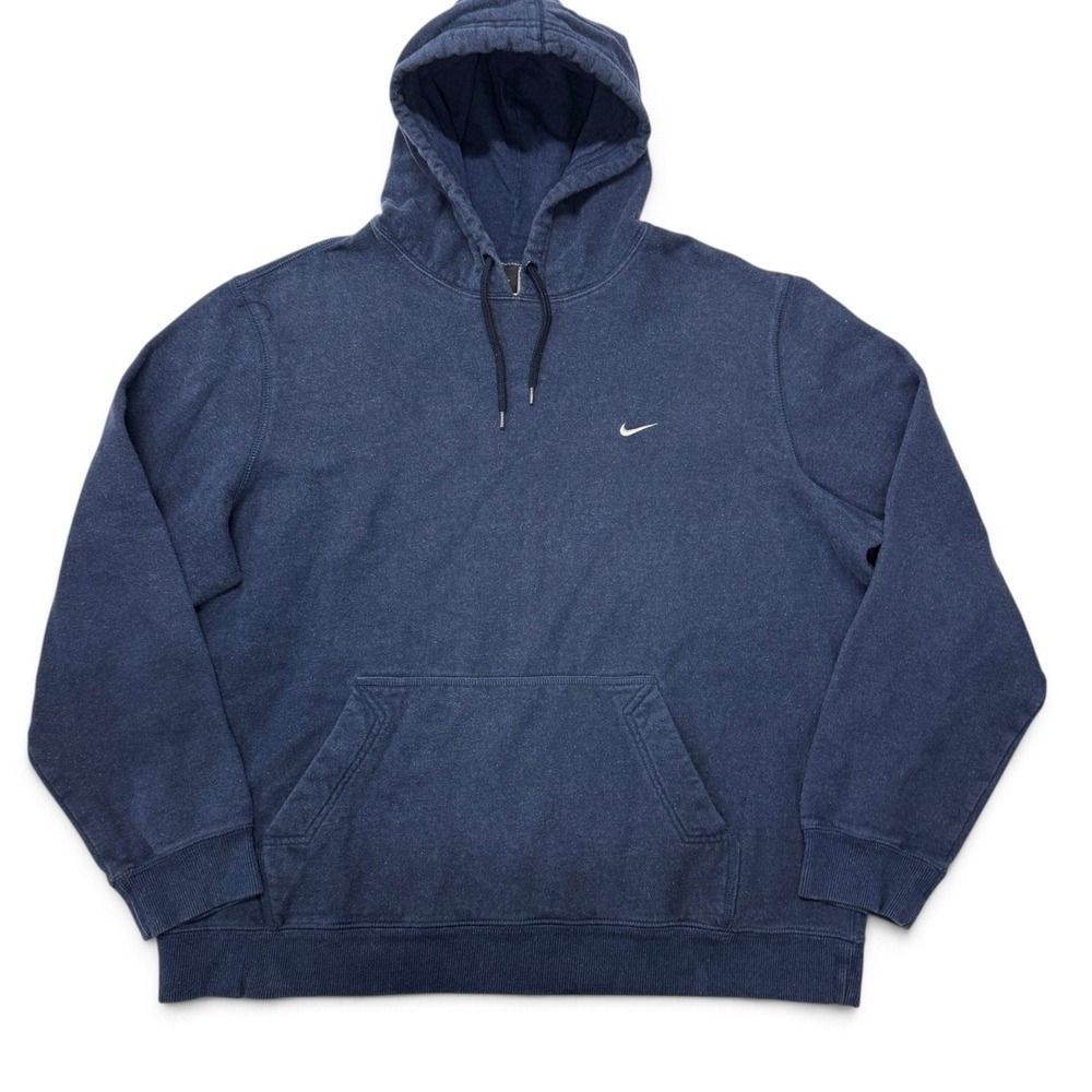 Nike Mens XXL Navy Blue Pullover Hoodie Embroidered Swoosh Fleece 341572-458